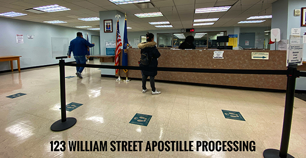 Apostille Counter at 123 William Street in NYC